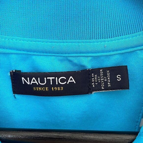 NAUTICA Men's Polo Golf‎ Shirt Striped Short Sleeve Logo Stretch Size Small Aqua - Picture 4 of 8